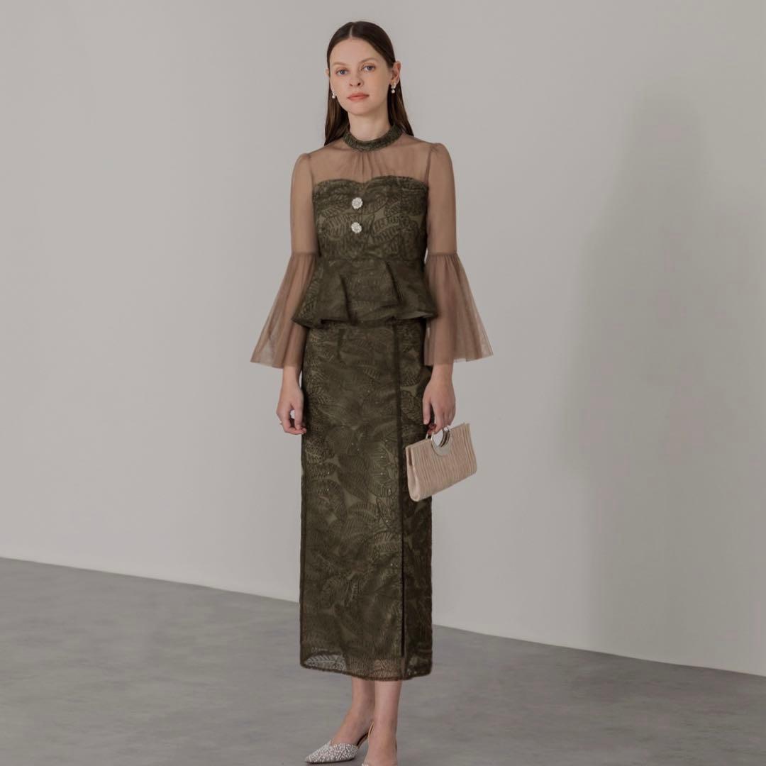 LEJA スパンコールビジューボタンセットアップワンピースドレス GREEN M