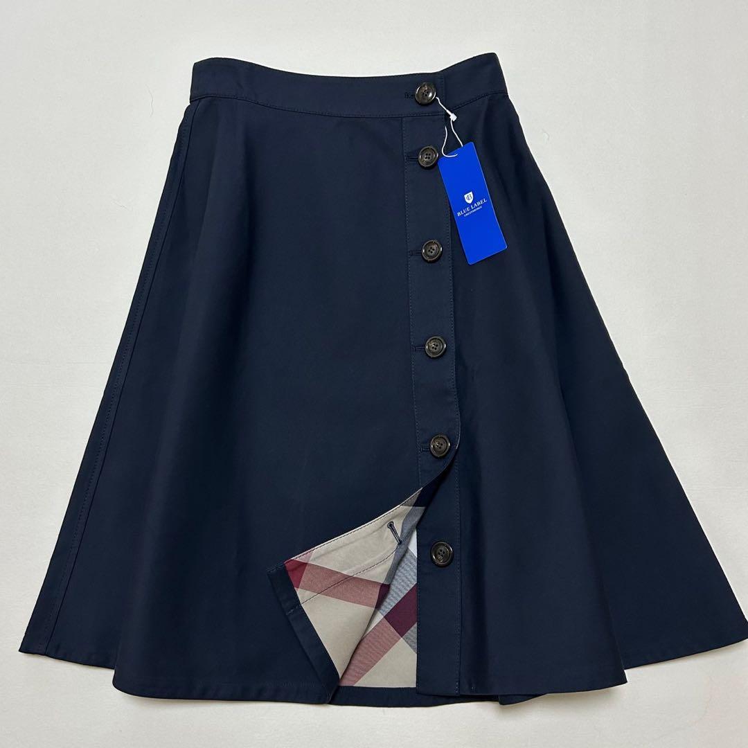 新品ブルーレーベル　ベージュクレストブリッジチェックリバーシブルスカート　36
