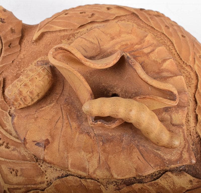 中国　紫砂　黄泥　陳鳴遠製　桑の葉に蚕　急須　茶壷　D　R5364E