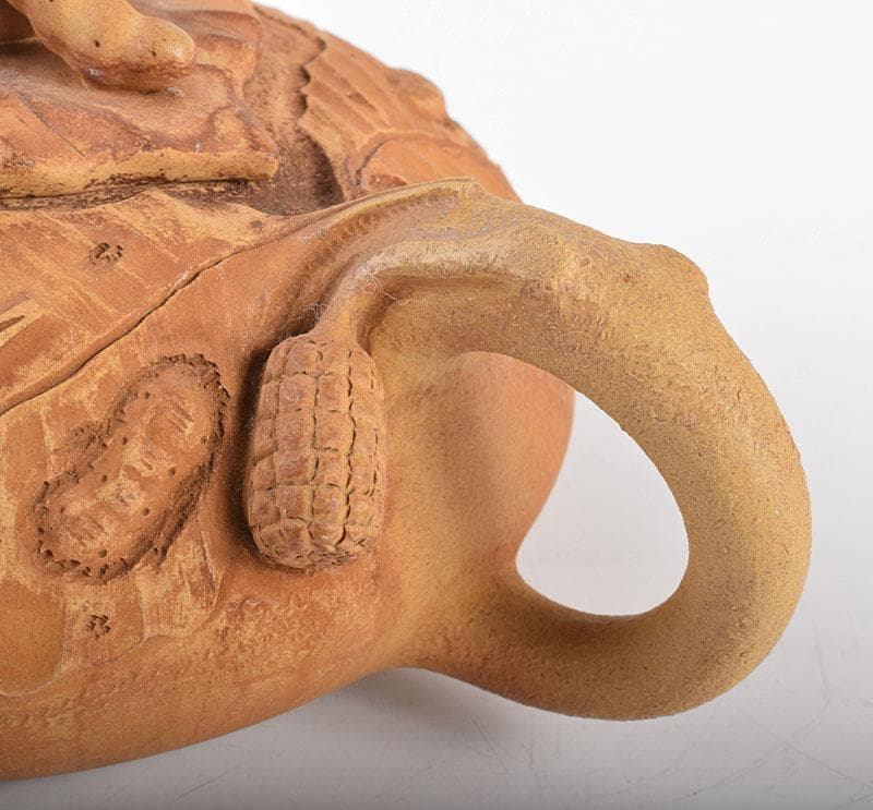 中国　紫砂　黄泥　陳鳴遠製　桑の葉に蚕　急須　茶壷　D　R5364E