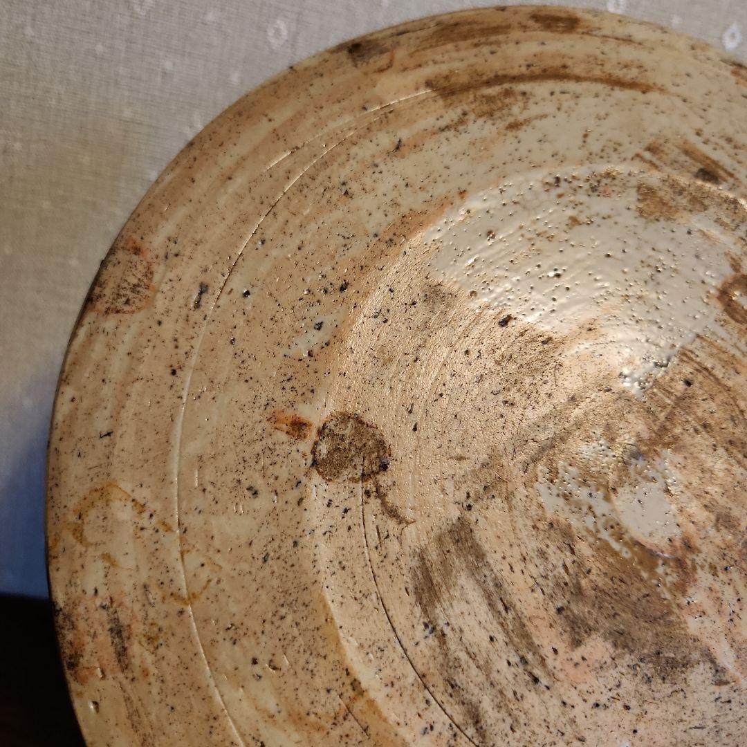 慶應　江戸後期　絵瀬戸　鉄絵　石皿 秋草行灯皿　油皿