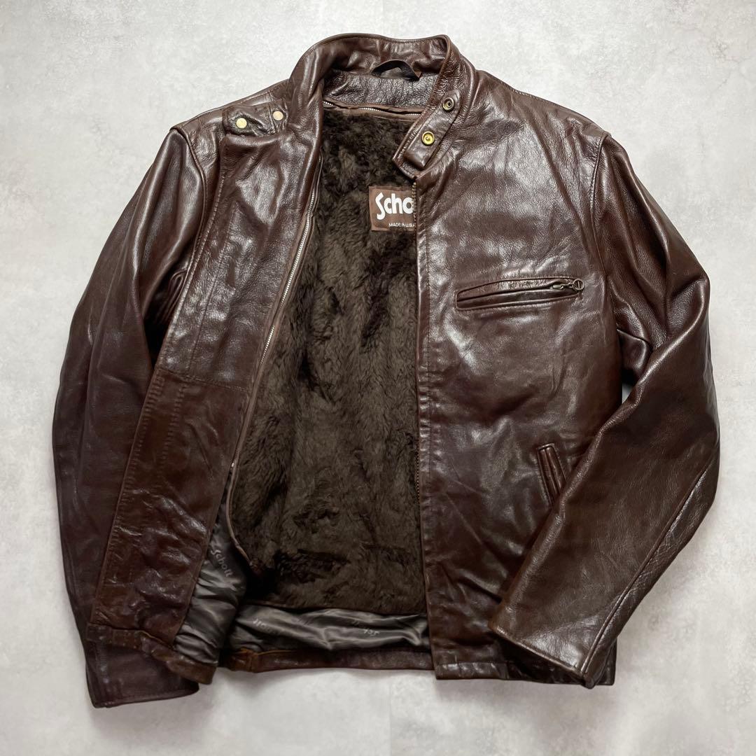 美品 希少カラー ショット シングルライダース ボアライナー付き ブラウン 36