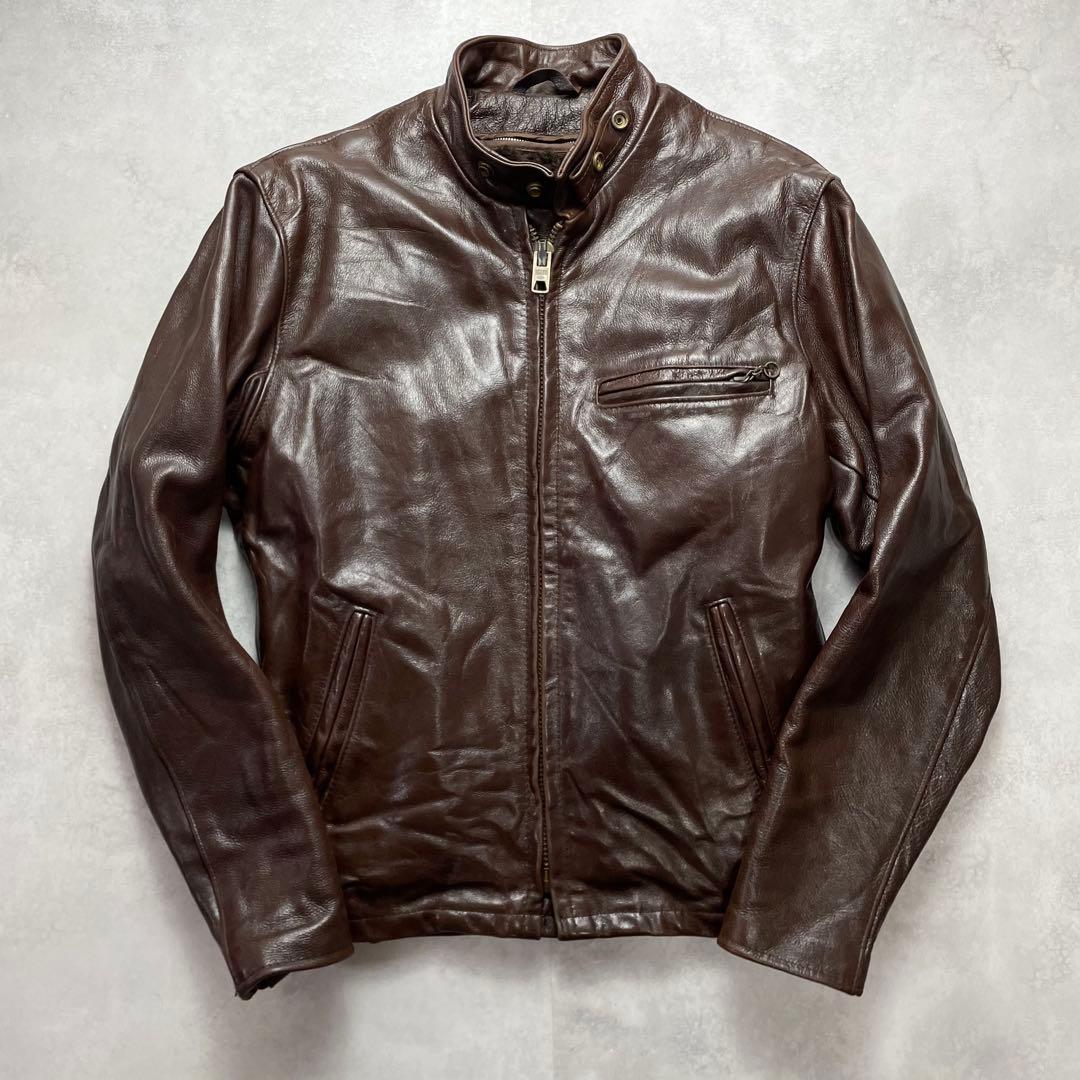 美品 希少カラー ショット シングルライダース ボアライナー付き ブラウン 36