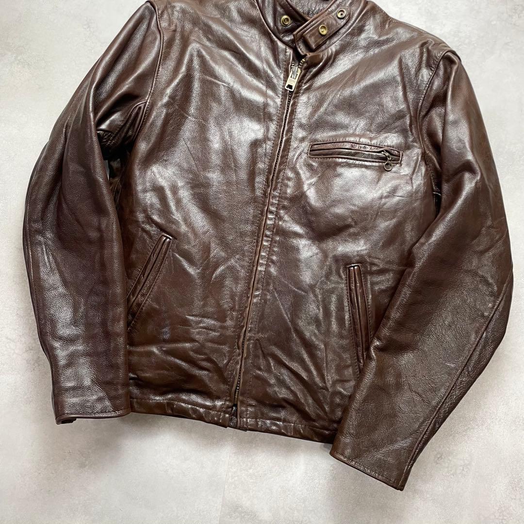 美品 希少カラー ショット シングルライダース ボアライナー付き ブラウン 36