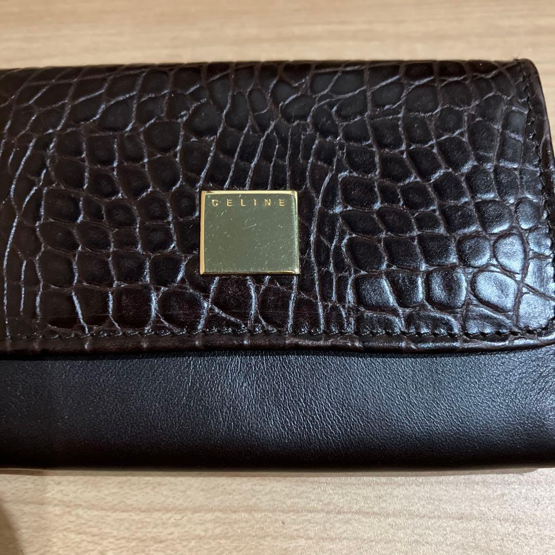 美品 CELINE セリーヌ ケース クロコ型押し ダークブラウン