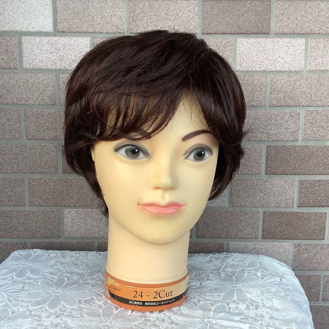 人毛100% 手植えフルウィッグ 医療ウィッグ ショートカール ダークブラウン