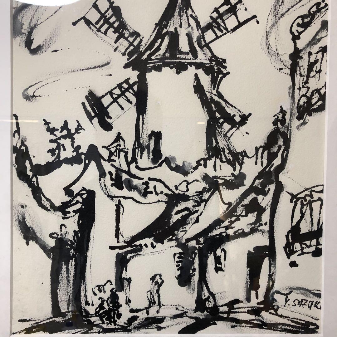 鈴木 康雄　ペン画　風車小屋　390×310mm 非常にお買い得‼️早い者勝ち