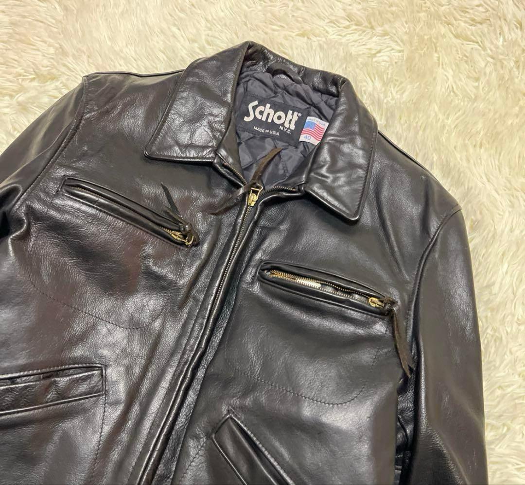 【絶版】ショット襟付トラッカーレザージャケット40 ブラック黒schott