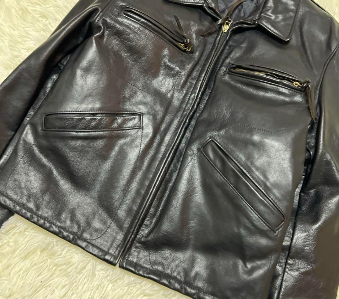 【絶版】ショット襟付トラッカーレザージャケット40 ブラック黒schott