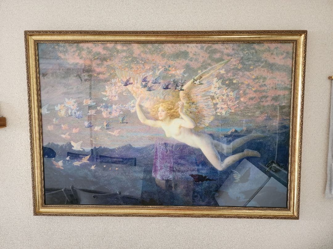 天使の絵画 金色のフレーム付き