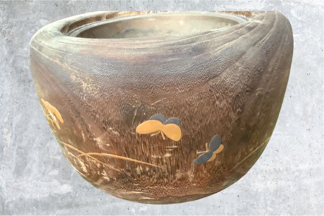 ま*ん様 木製火鉢 金箔装飾付き