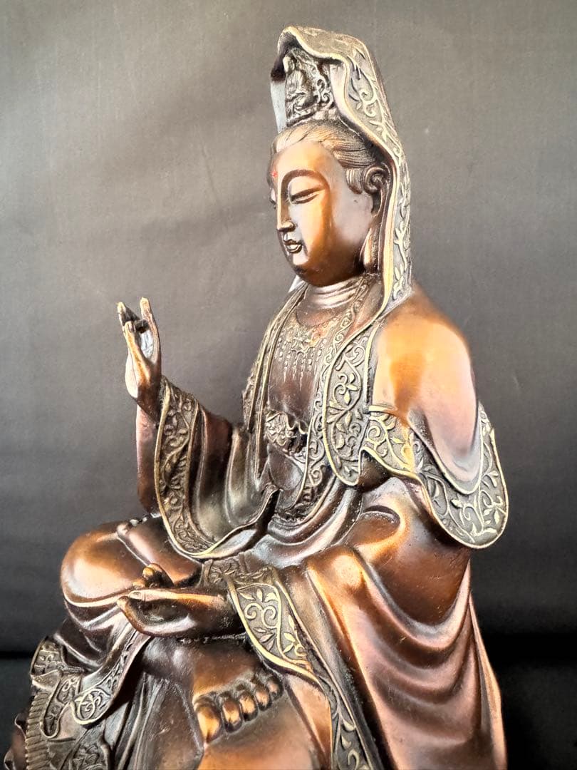 観音 菩薩 銅製 仏像 彫刻 置物 開運 風水 骨董　インテリア　アンティーク