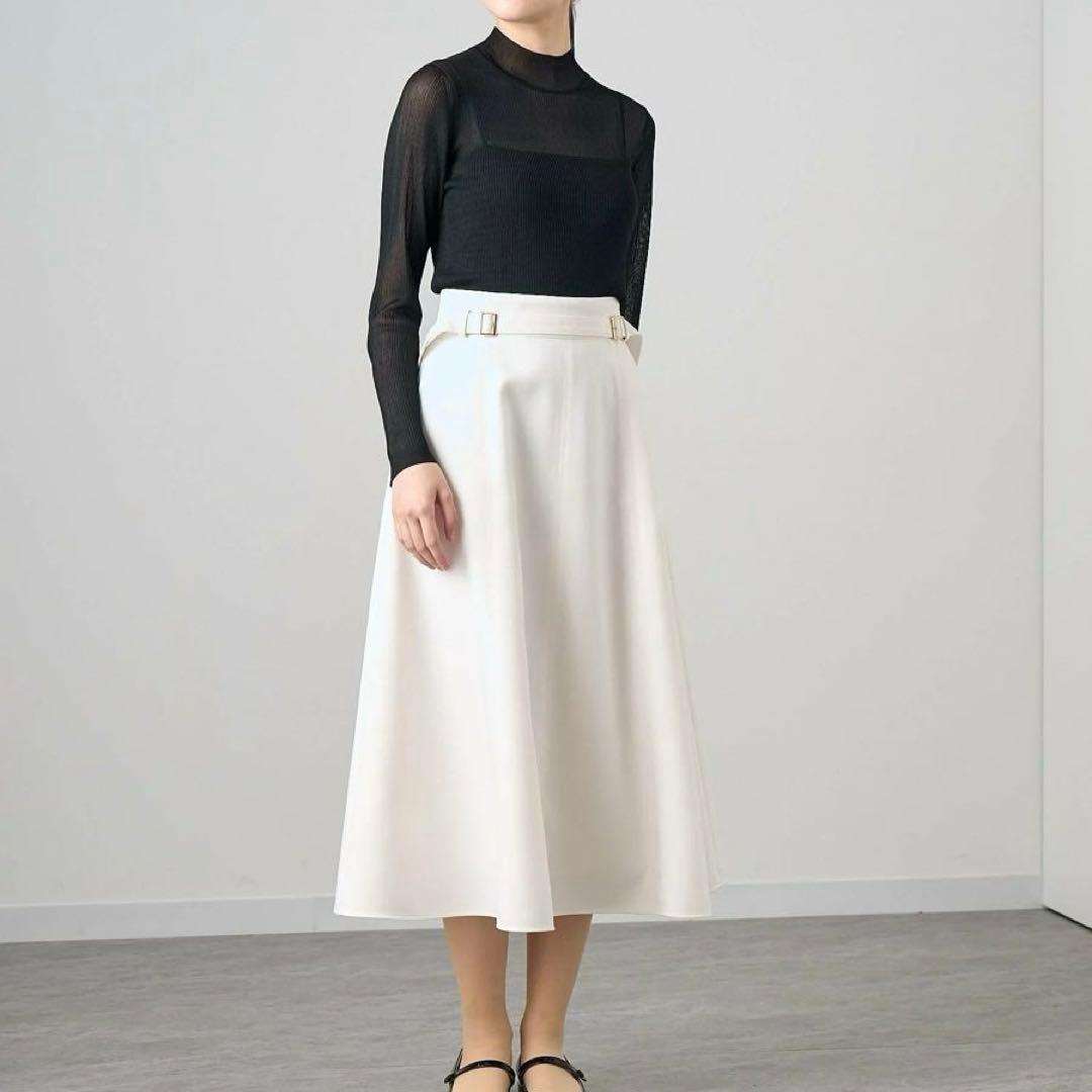 アナイ　ブライトツイルダブルバックル スカート 38 ホワイト　ANAYI