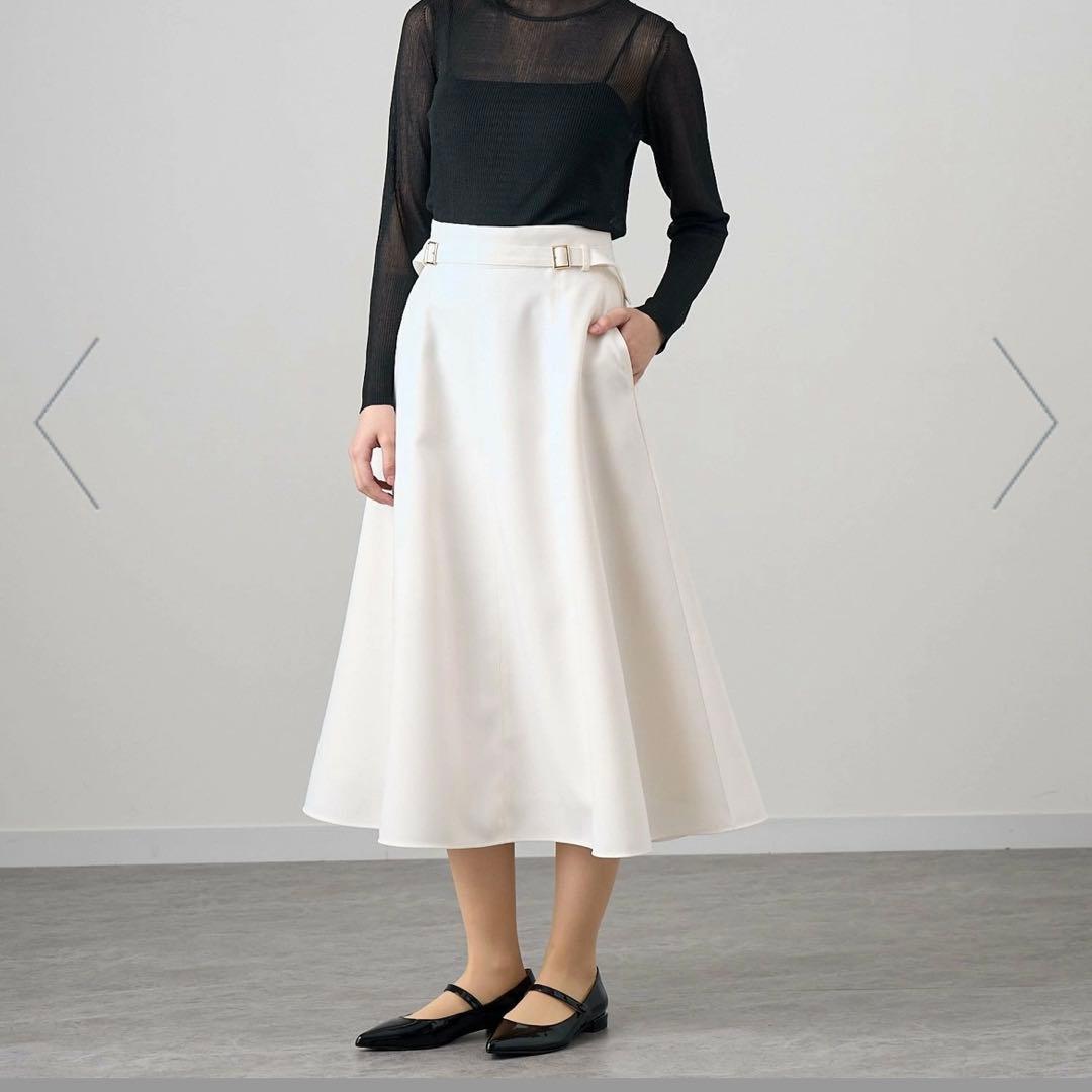 アナイ　ブライトツイルダブルバックル スカート 38 ホワイト　ANAYI