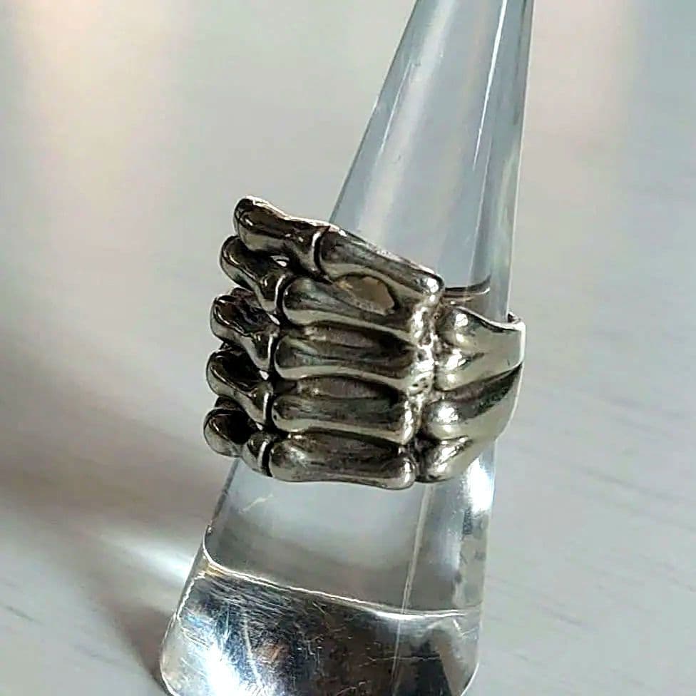 925刻印　ボーンハンド　ヴィンテージシルバーリング　スカルハンド　骸骨の手