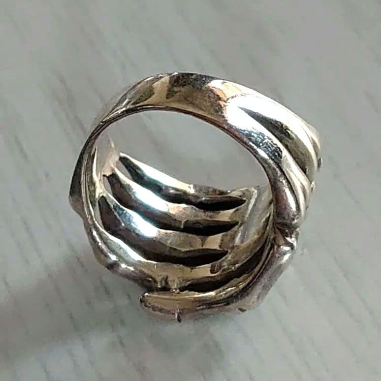 925刻印　ボーンハンド　ヴィンテージシルバーリング　スカルハンド　骸骨の手