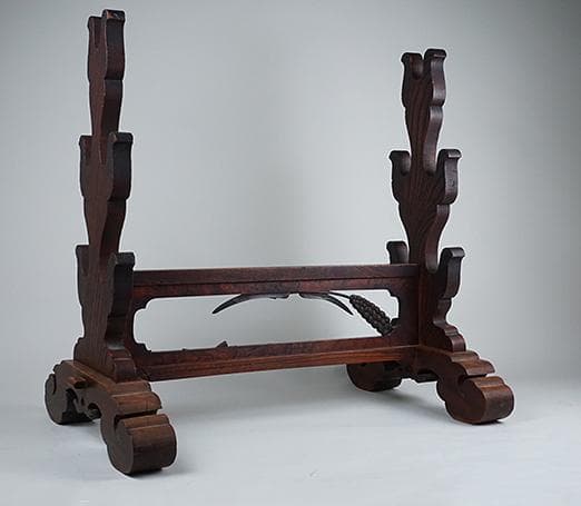 時代木彫刀掛け　稲穂透かし五本掛け　日本刀飾り台