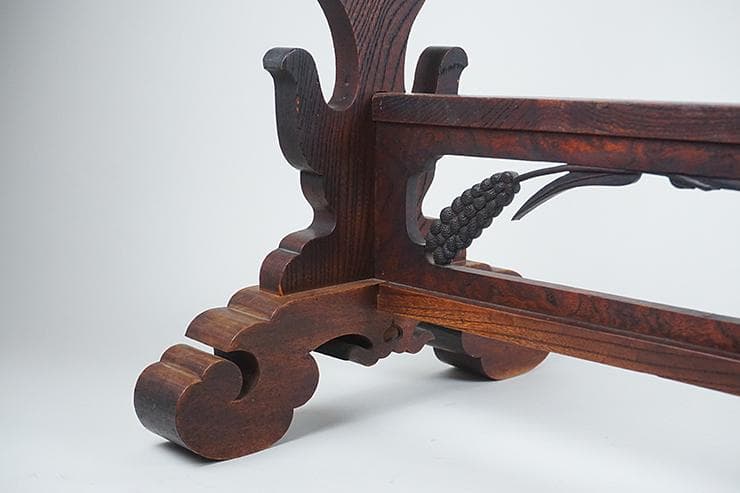 時代木彫刀掛け　稲穂透かし五本掛け　日本刀飾り台