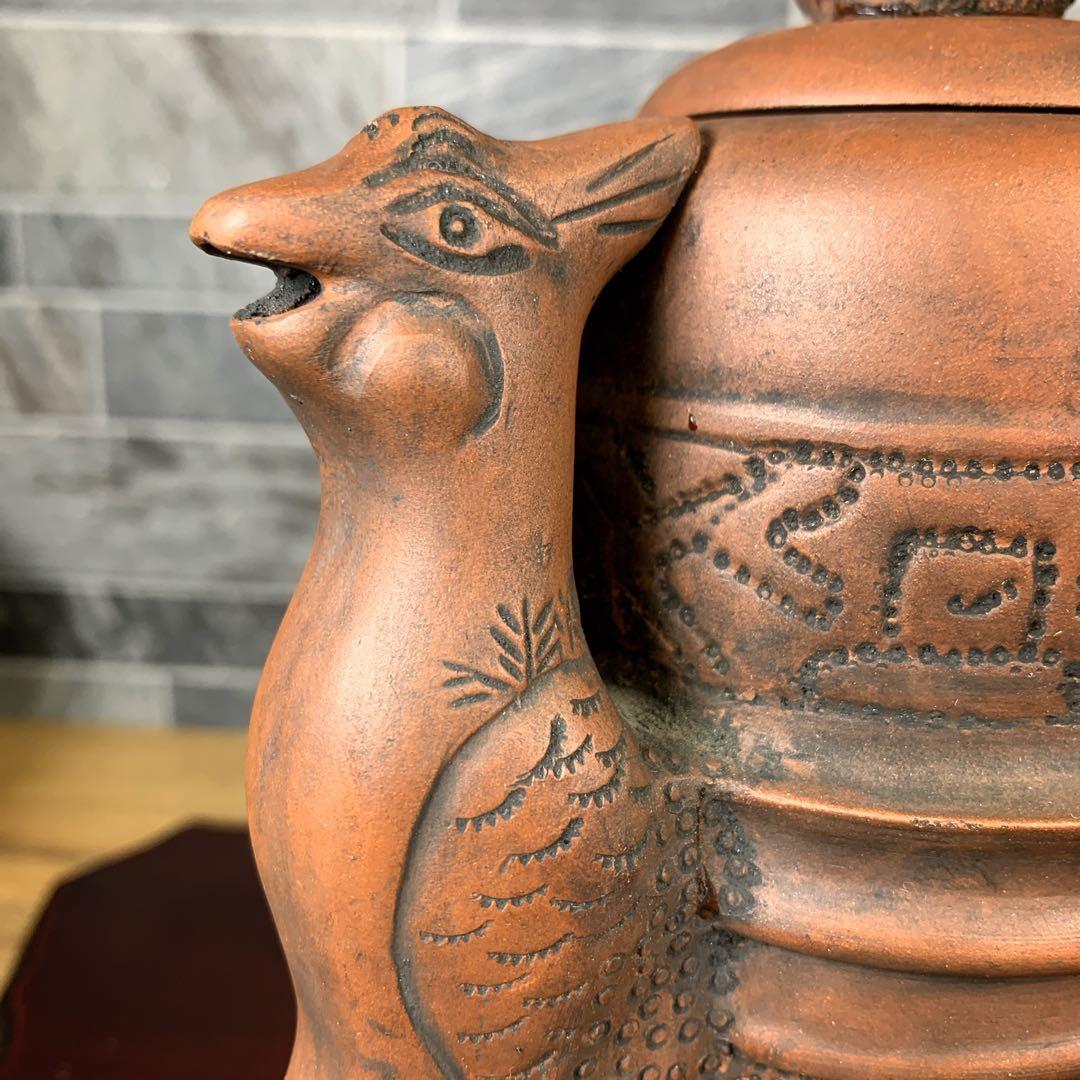 希少品　中国古美術品　茶器　宜興紫砂　陶器　急須　茶壺　お猪口付き　鳳凰　龍