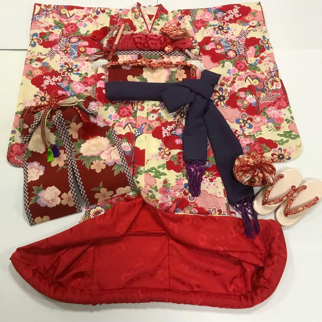 七五三　舞妓　女の子着物　アンティーク調　ちりめん　絞り柄　桜　だらり帯