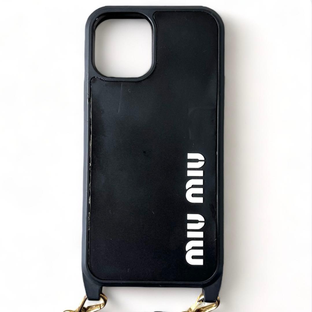 ミュウミュウ iPhoneケース 12 ロゴ ショルダーストラップ ブラック