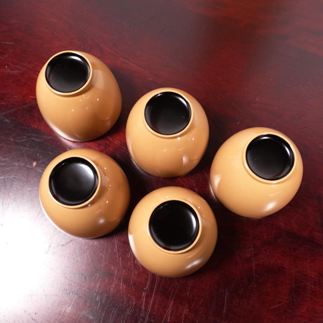 輪島塗 銘苑 千茶荘謹製 白漆 金縁 湯呑 ぐい吞 5客 共箱