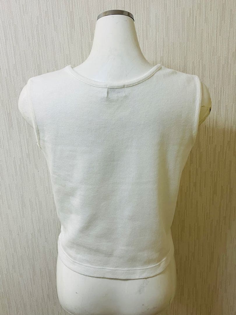 美品　クレージュ ロゴ リブ編み ホワイト タンクトップ