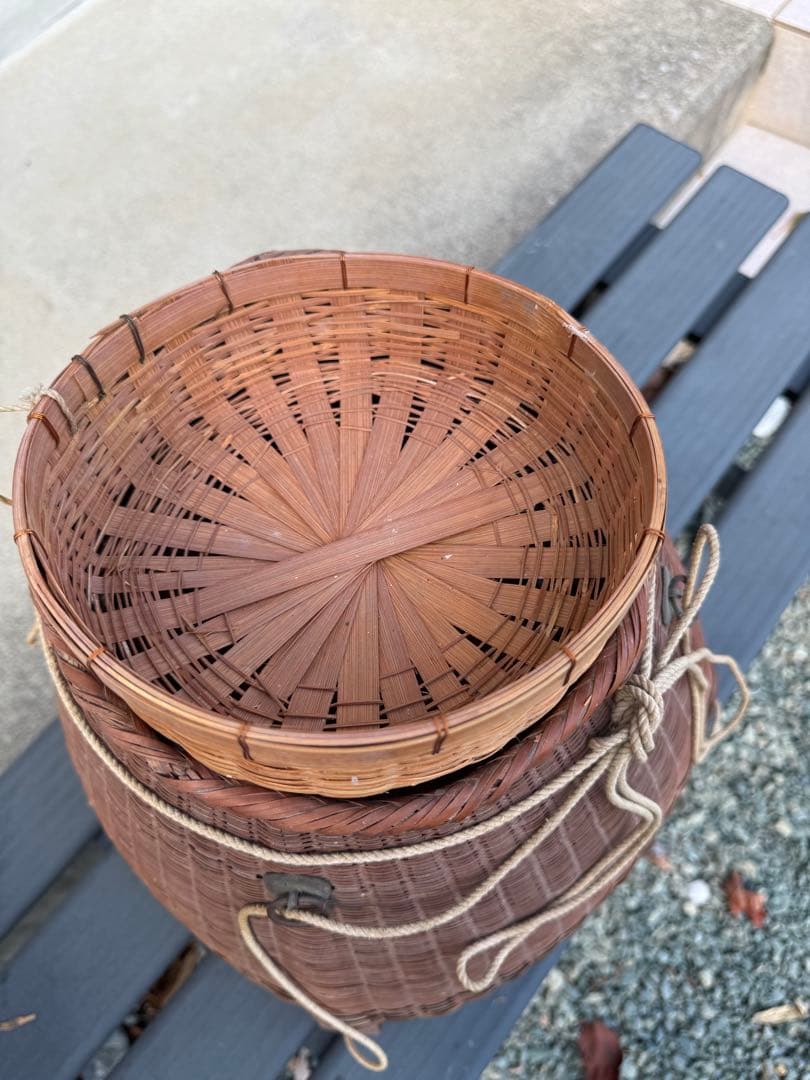 竹製バスケット 籠　胴丸かご　インテリア　2点セット