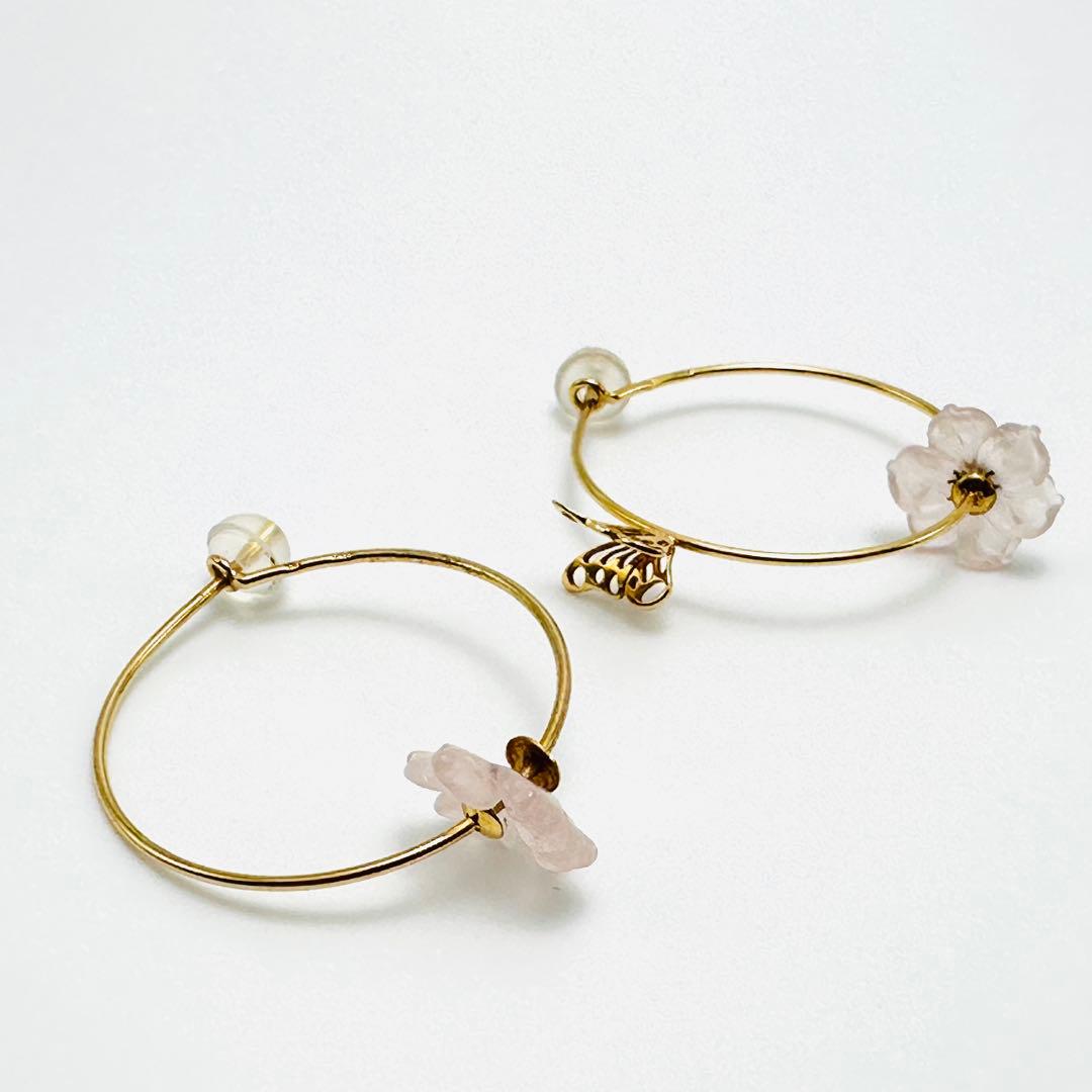 スタージュエリー　k18 フープピアス　バタフライ　フラワー　YG