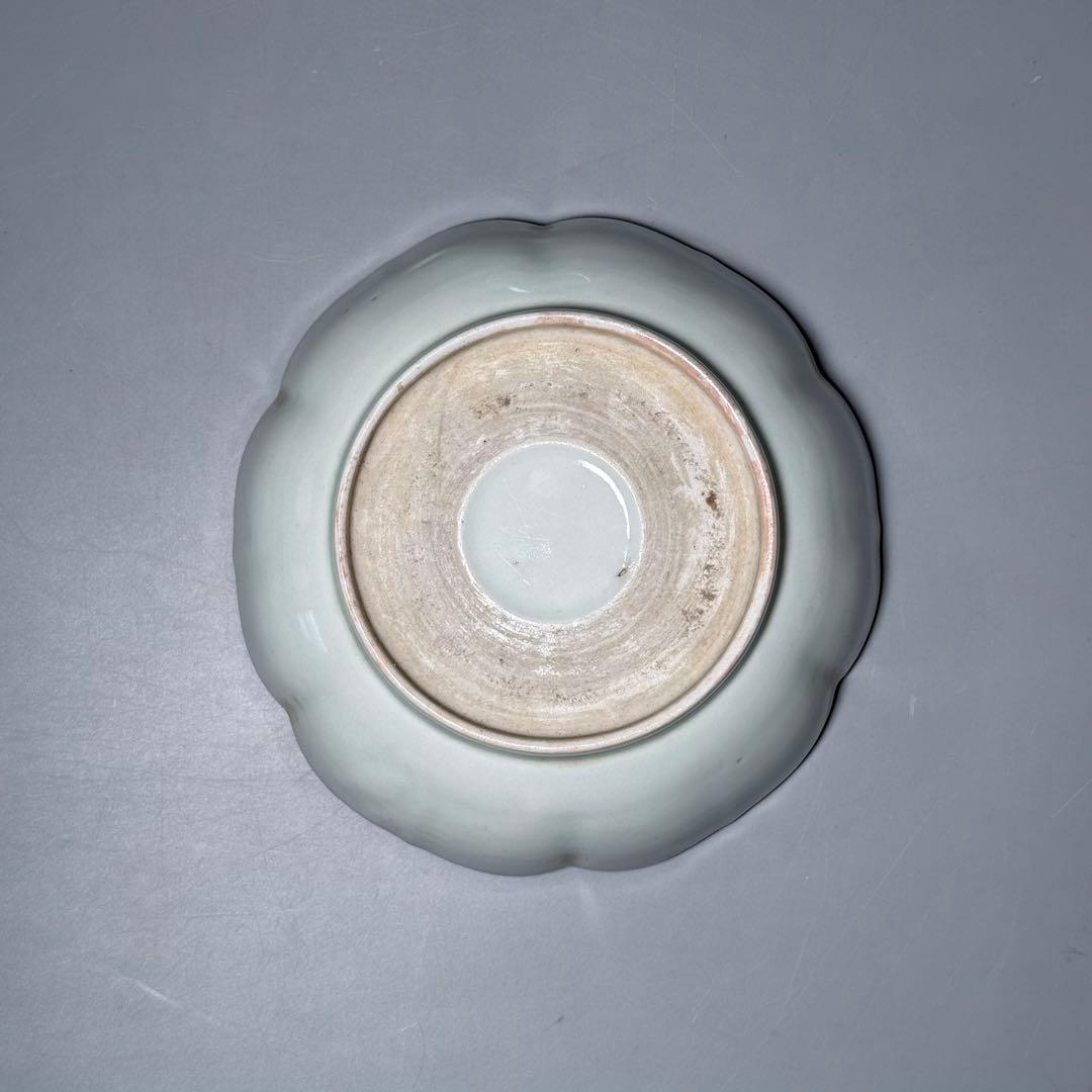 古伊万里　染付　輪花形膾皿　五点　亀甲文　植物文　古器を楽しむ　江戸期　大きめ