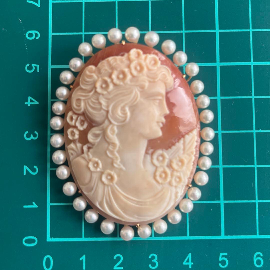 シェルカメオ　k18 ブローチ&ペンダントトップ