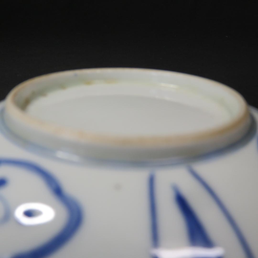 染付 小皿 皿 古伊万里 飛蝗文様 江戸 歪み 欠け 芙蓉手 A傷少な目