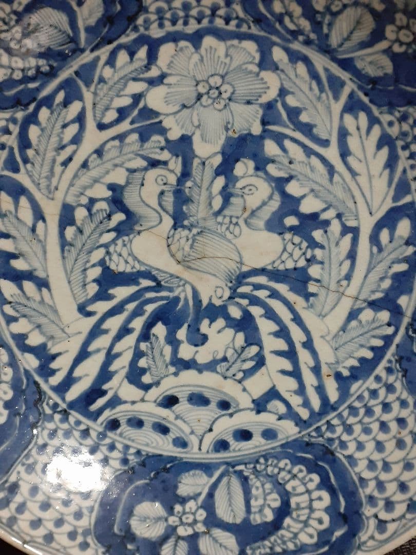 【本物保証❗️】中国古美術　中国古陶磁　明朝明代　17世紀前期　呉須　鳥図　大鉢