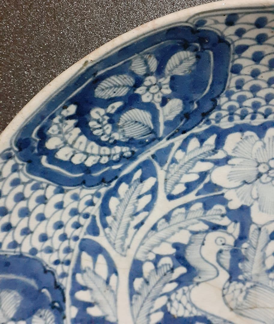 【本物保証❗️】中国古美術　中国古陶磁　明朝明代　17世紀前期　呉須　鳥図　大鉢