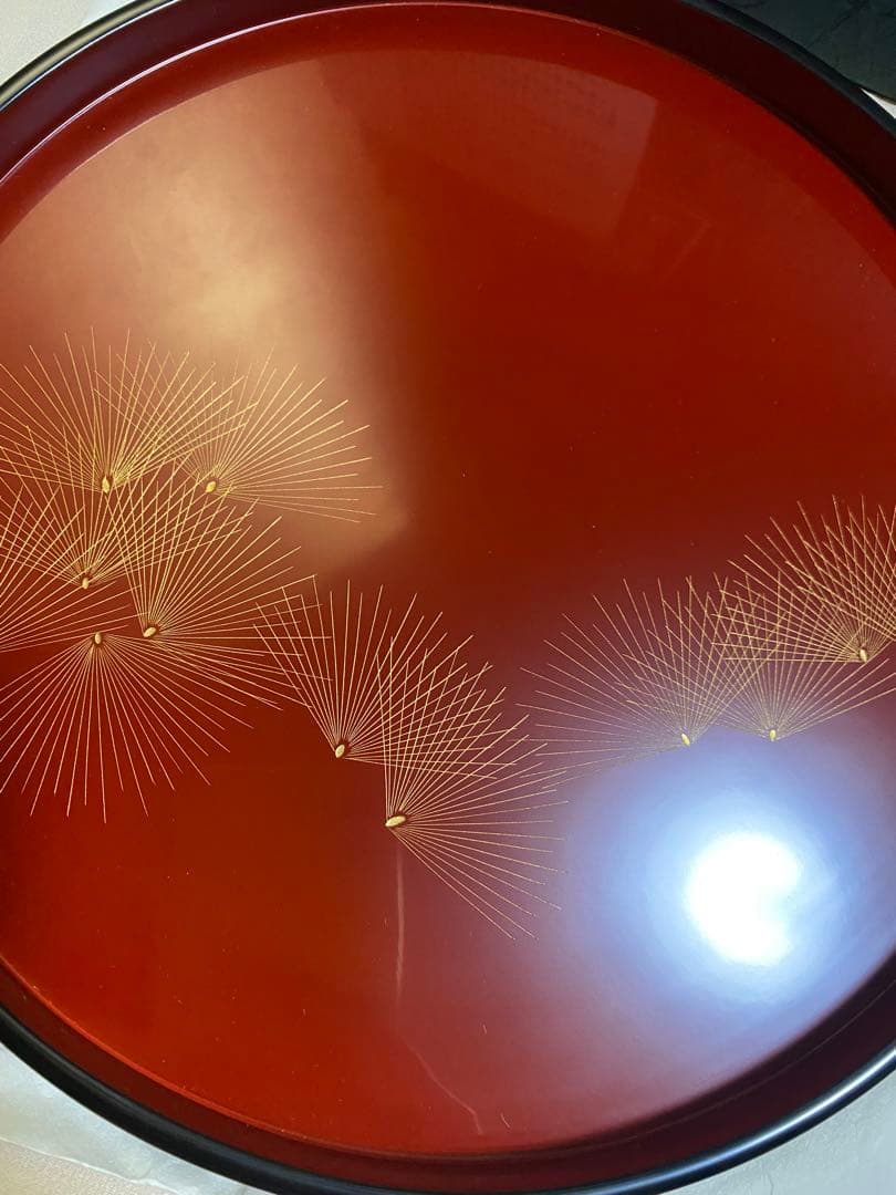 輪島塗　沈金　松紋　丸盆