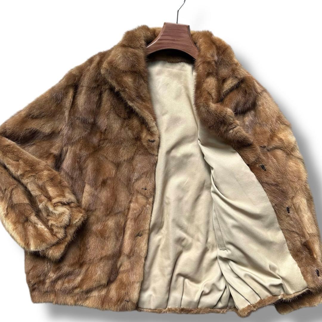 美品 メンズ ミンクファー リアルファーコート 本毛皮 フリーサイズ ブラウン