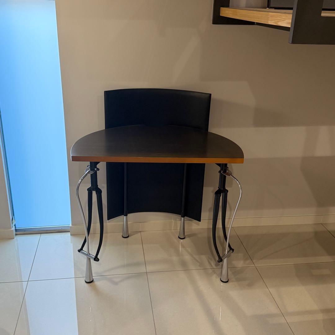 イタリア製 90年代ヴィンテージ 半円形デスク ミシン足と本革PCデスク
