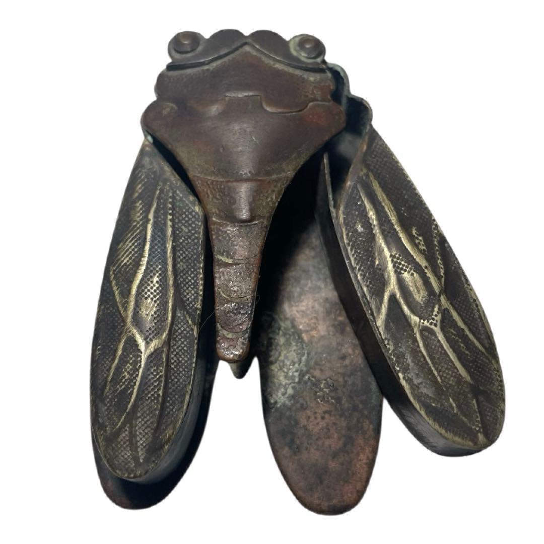 アンティーク 中国製 蝉型墨汁入れ 銅製