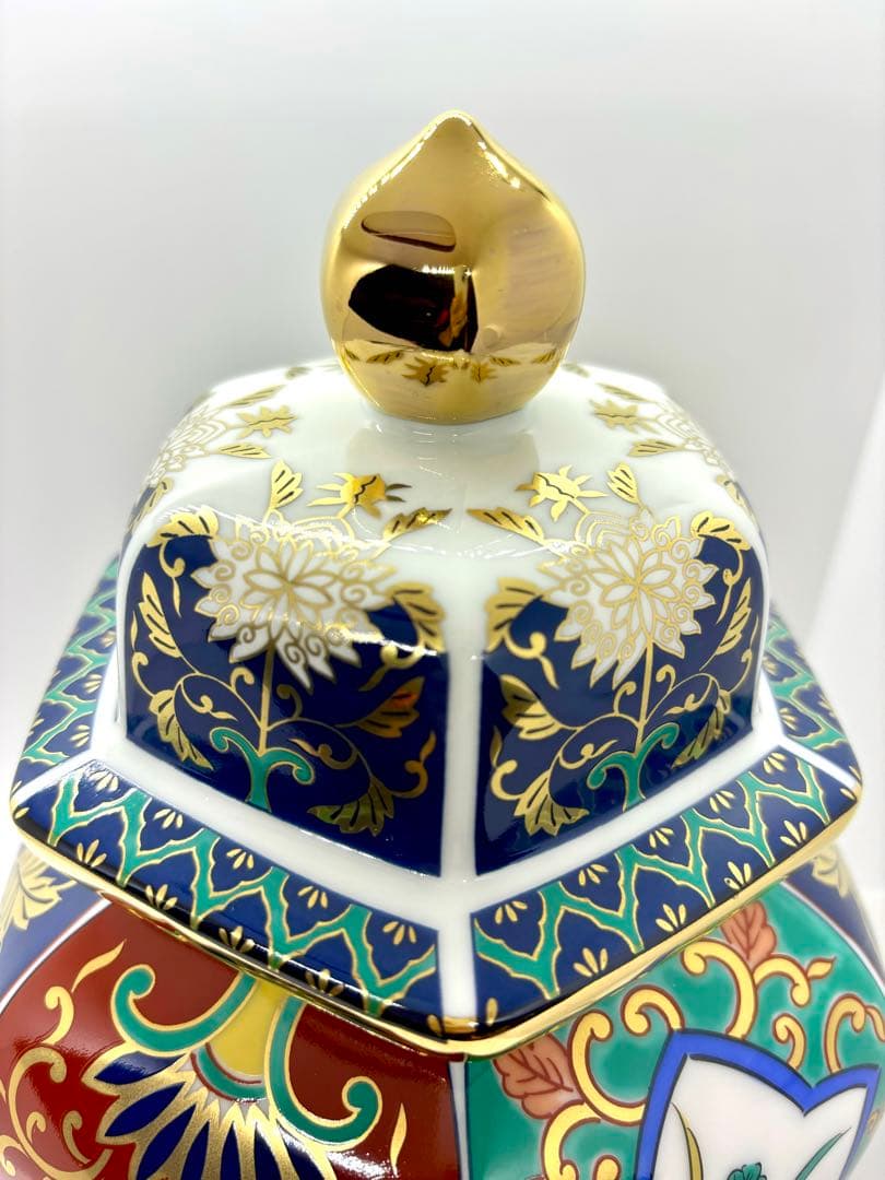 青藍窯/有田焼/金彩/壺/冠付き/古伊万里