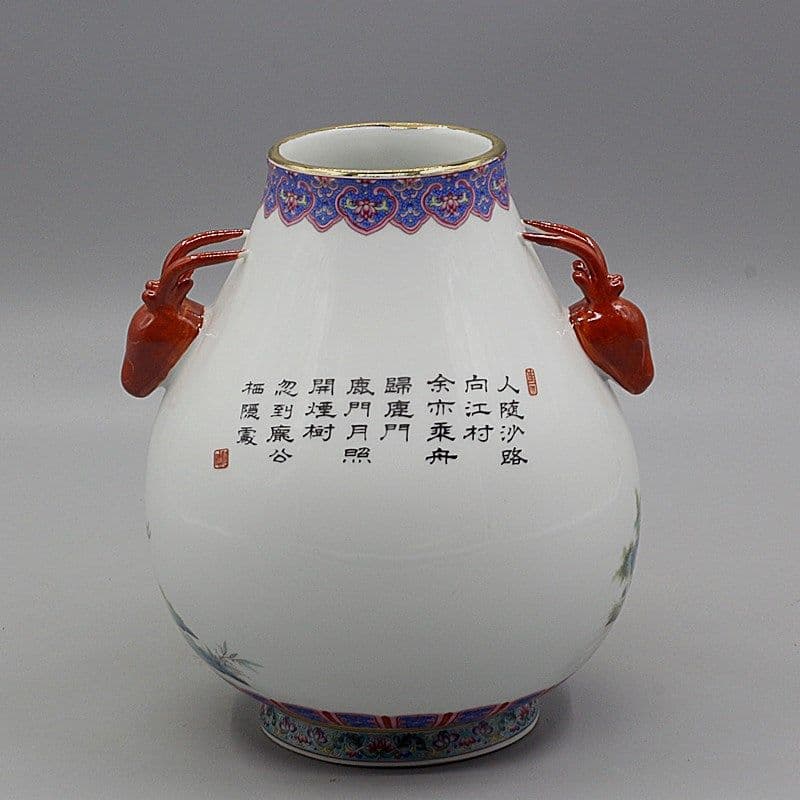 中国美術 両耳鹿頭福筒 開運 風水招財 陶磁器 装飾品 現代工芸品 美術品 置物