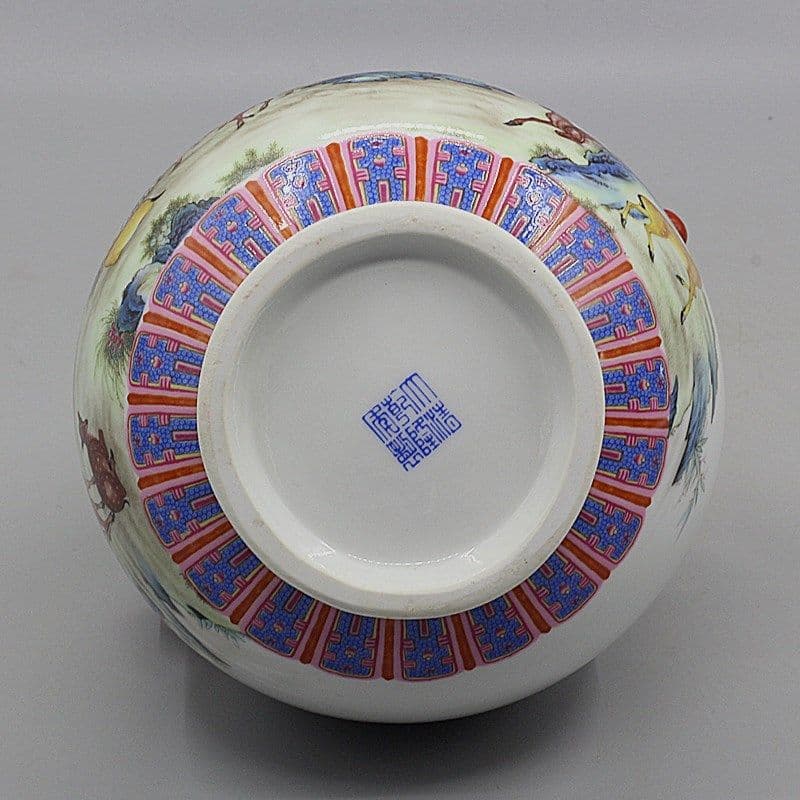 中国美術 両耳鹿頭福筒 開運 風水招財 陶磁器 装飾品 現代工芸品 美術品 置物