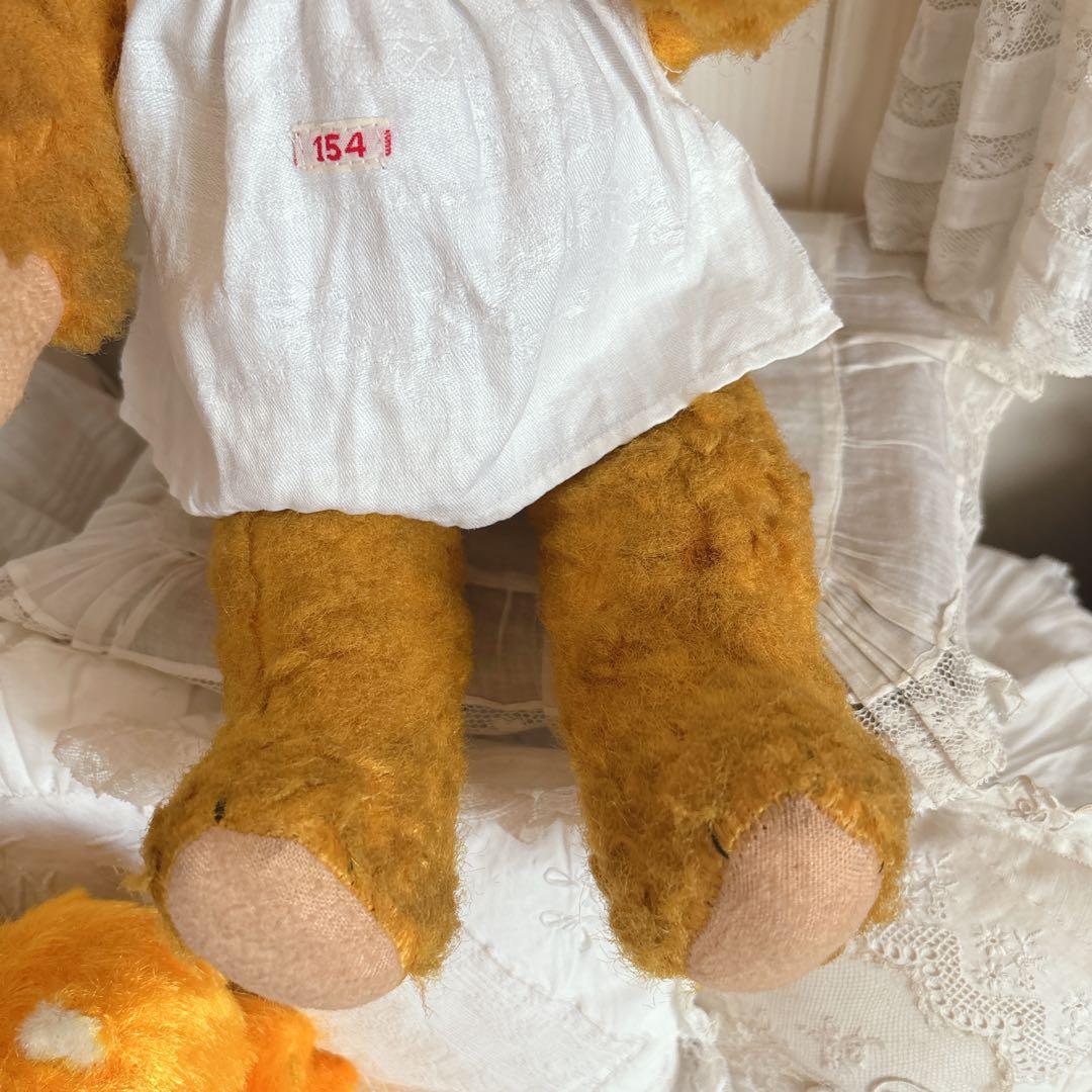 ʕ•ᴥ•ʔ アンティークベア　ドイツ　ボネエプロン付き　アンティークテディベア