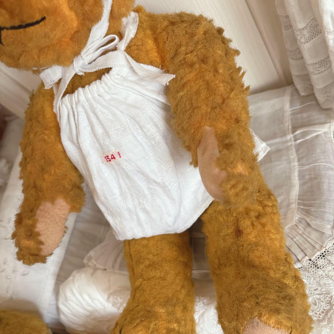 ʕ•ᴥ•ʔ アンティークベア　ドイツ　ボネエプロン付き　アンティークテディベア