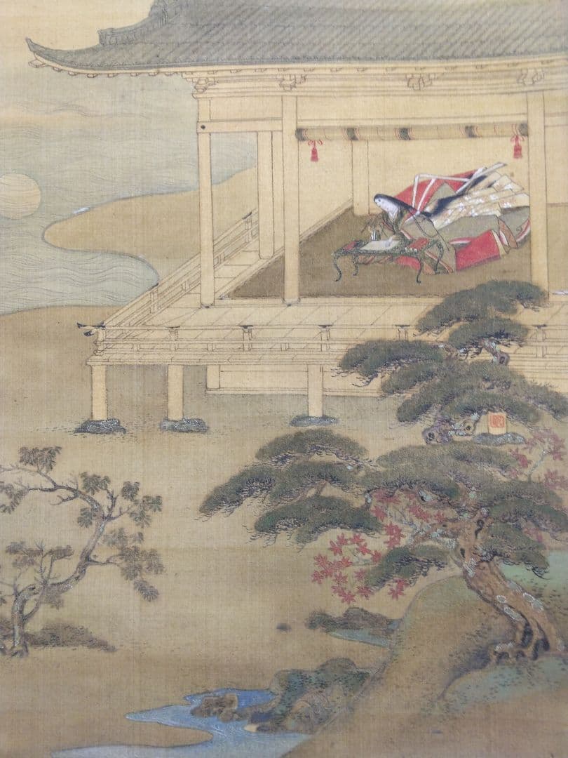 土佐光貞（隠し落款：光貞）美人画　歌仙図　浮世絵／絹本 掛軸　表装交換済