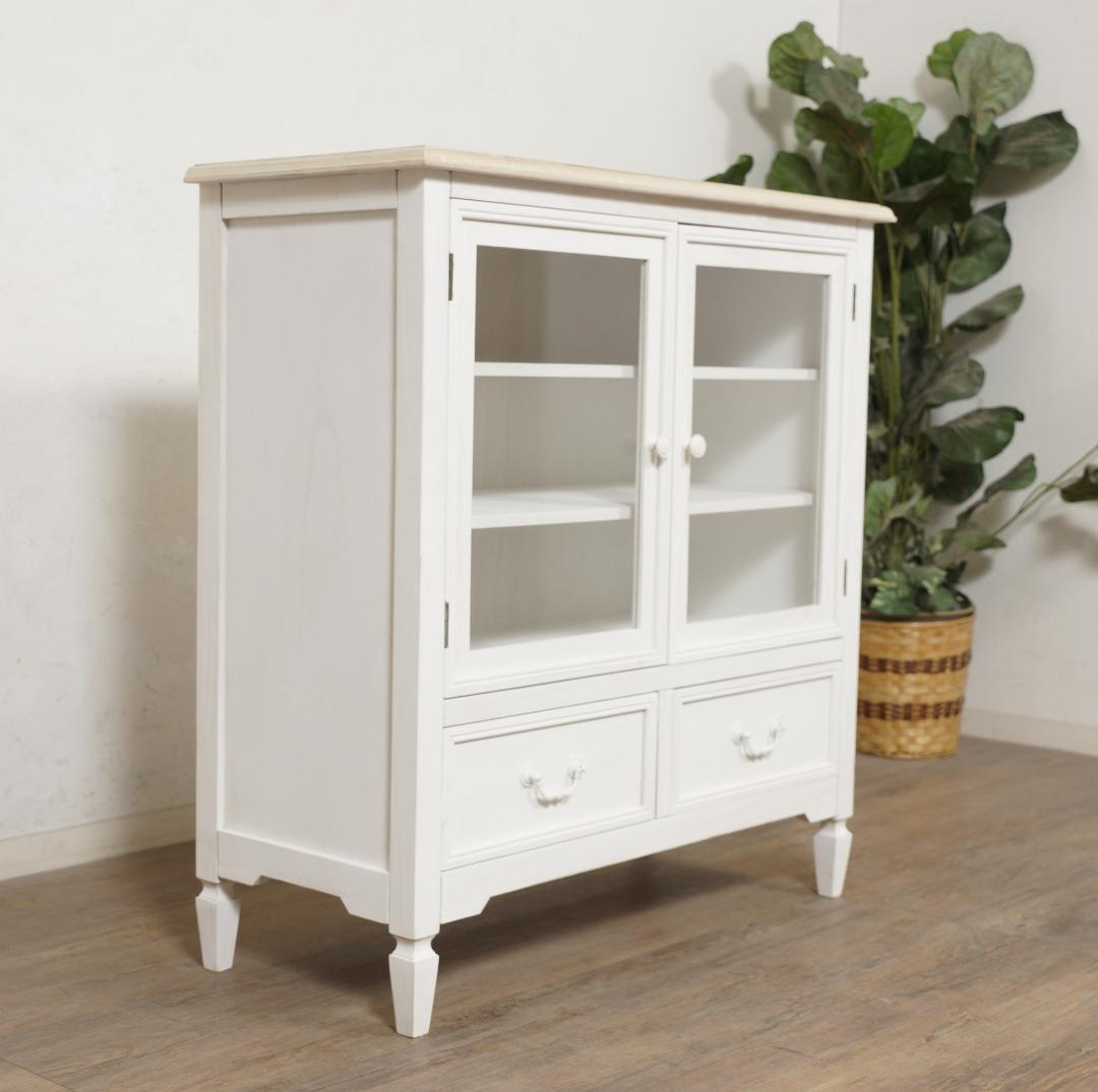 あちゃ　引き取り限定　アンティーク調　キャビネット　食器棚　シャビー