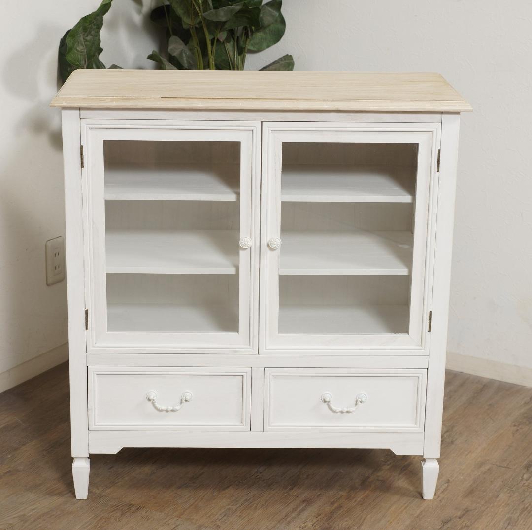 あちゃ　引き取り限定　アンティーク調　キャビネット　食器棚　シャビー