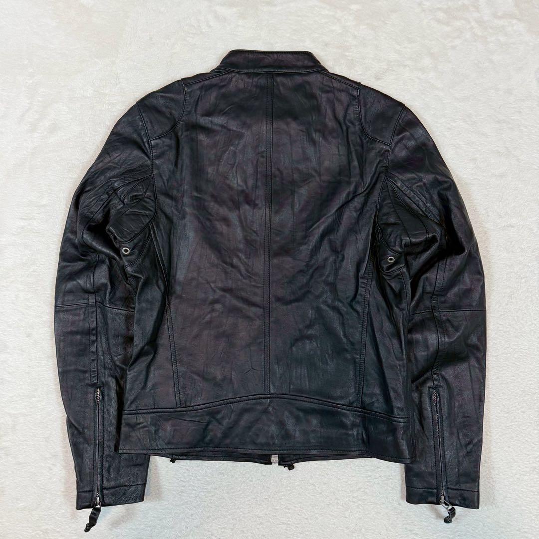 未使用 OLD UNIQLO ライダースジャケット 羊革 シングル ブラック