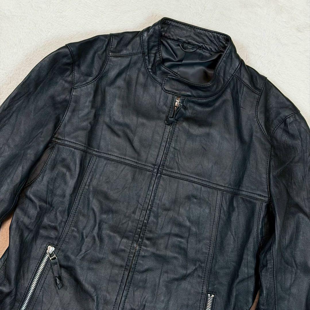 未使用 OLD UNIQLO ライダースジャケット 羊革 シングル ブラック