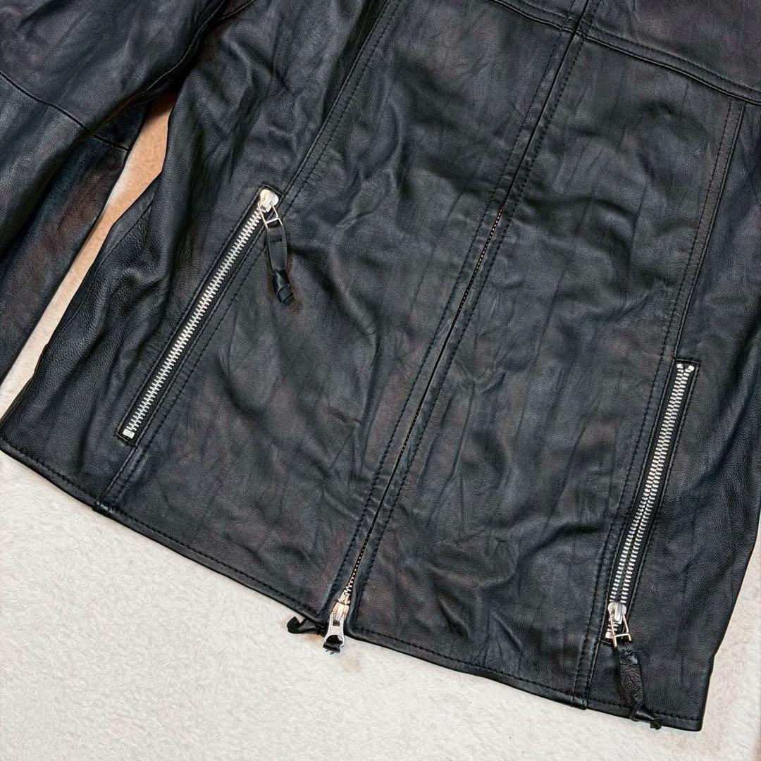 未使用 OLD UNIQLO ライダースジャケット 羊革 シングル ブラック