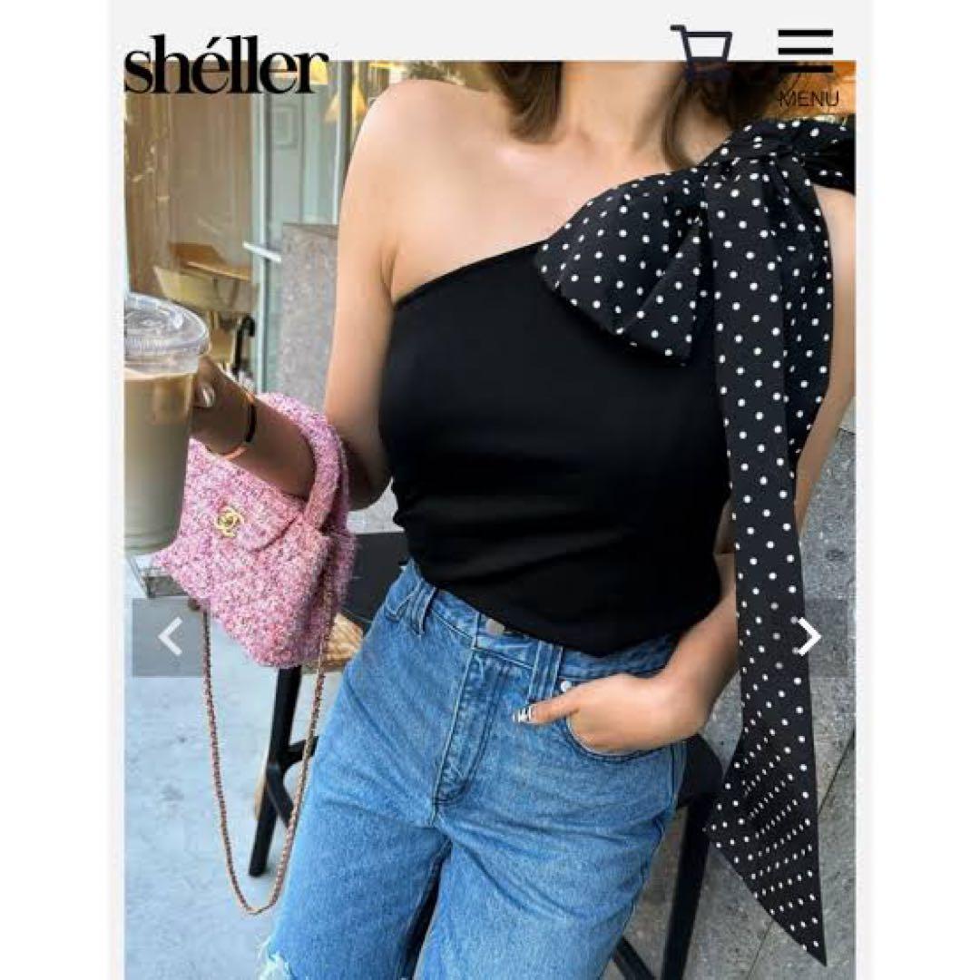 sheller シェリエ one shoulder ribbon tops